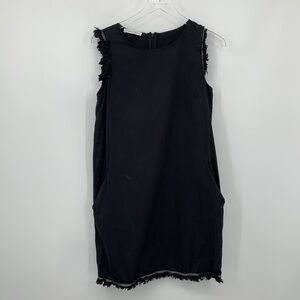 Caractere Abito shift sheath dress black fringe trim stretch cotton sleeveless 6